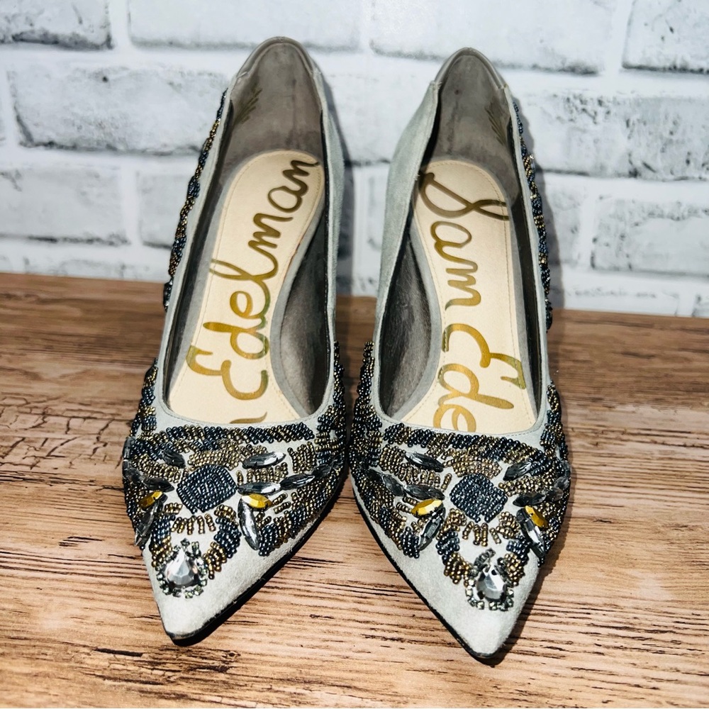 Sam Edelman Ivory Beaded Pointed-Toe Heels - Picture 3 of 10